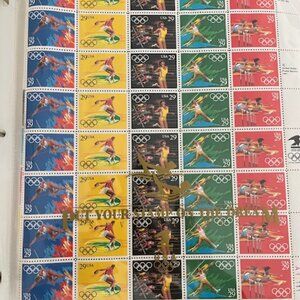 5 sheets of vintage 1988 Olympic Stamp Collection printed 1991 / 200 total